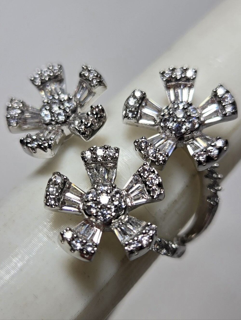 Kenneth Jay Lane Triple Flower CZ ring